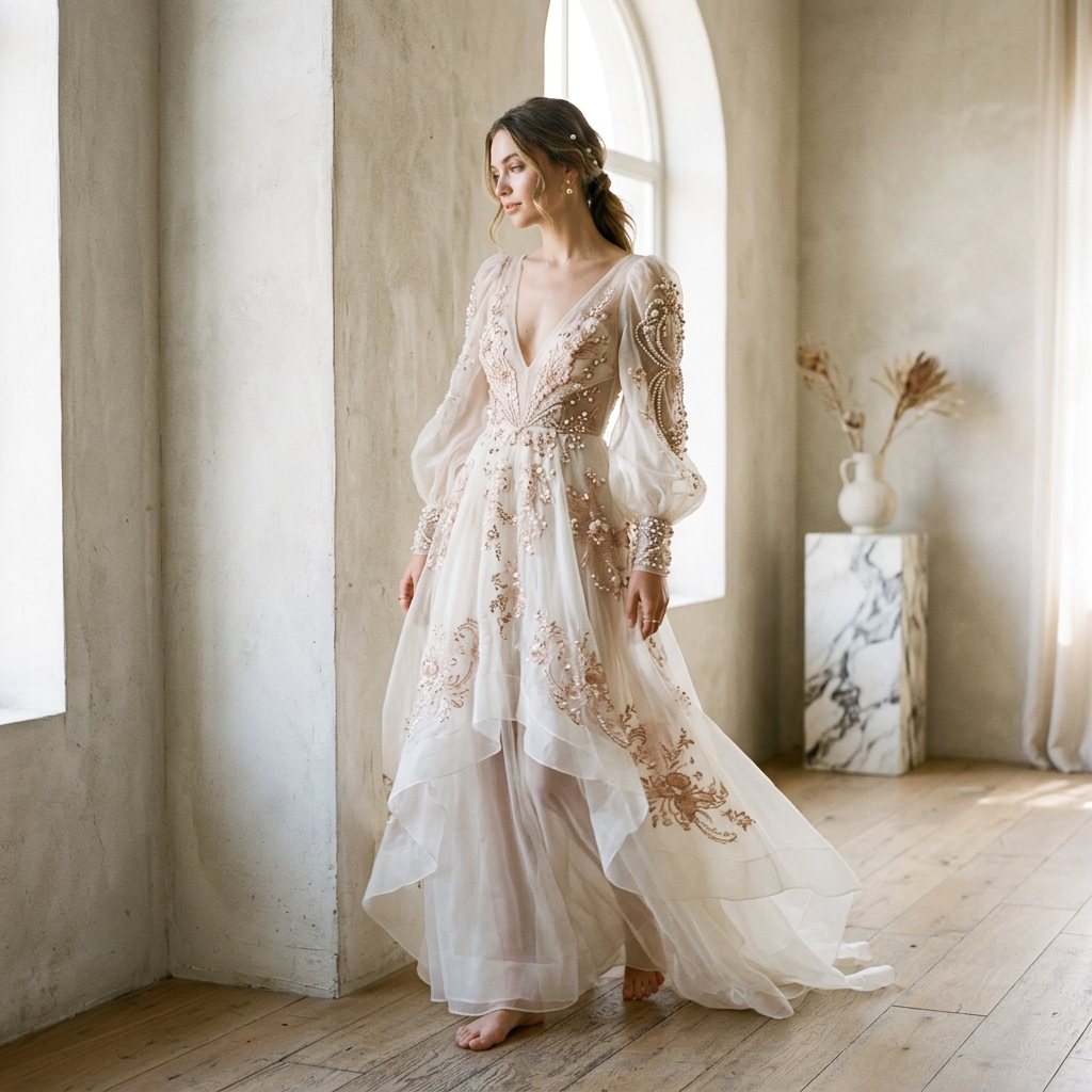 Look 02 - Mah-e-Nau Ivory Organza